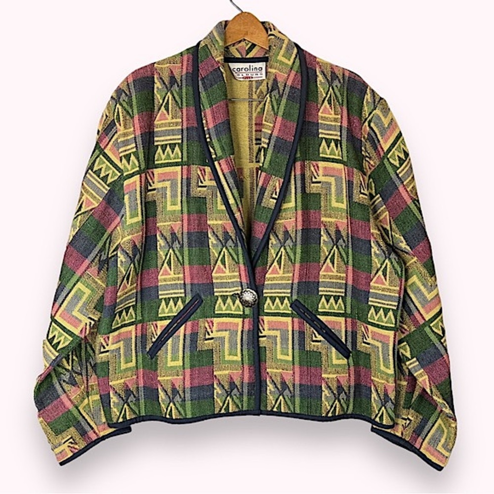 Vintage 1X Southwestern Tapestry Jacket Pink Pastel Coat Carolina Colours Plus